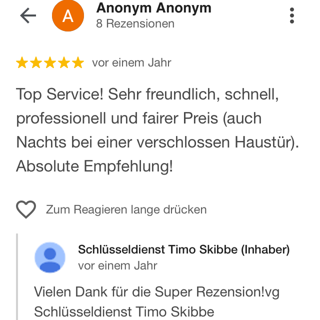  Eine 5 Sterne Bewertung über einen freundlichen und professionellen Service mit fairem Preis.